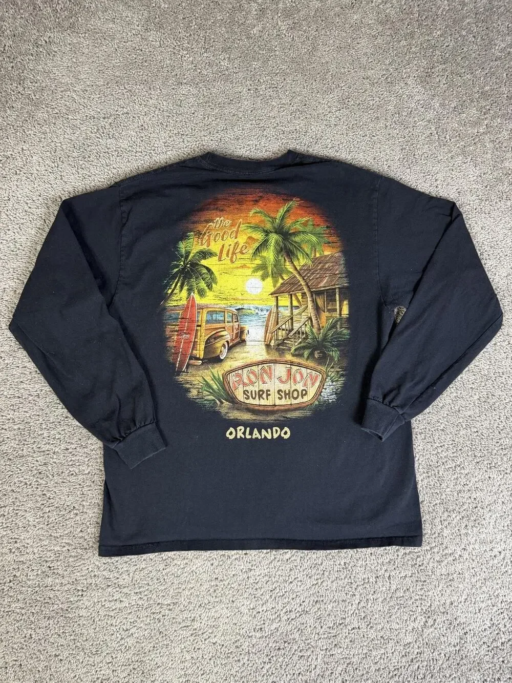 Ron Jon Surf Shop Shirt Mens L Black Surf Graphic Long Sleeve Crew Neck